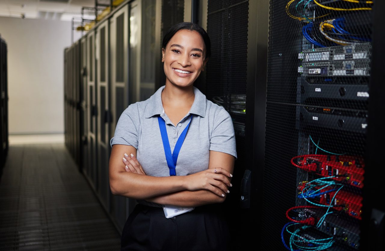 Elementor #156 1 server room portrait or happy technician for online cybersecurity update or machine system it sup e1698778026884